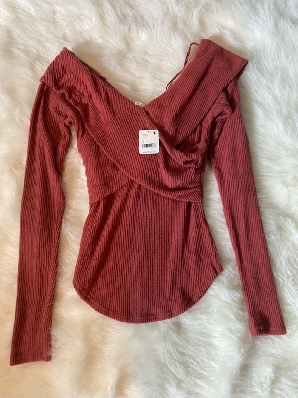 Free People Ribbed Wrap Long-Sleeve Top - Rust